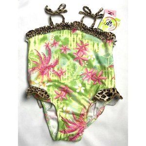 Al & Ray Swimsuit Toddler Girls Size 2T 1 Pc Flowers Pink Green Leopard Print